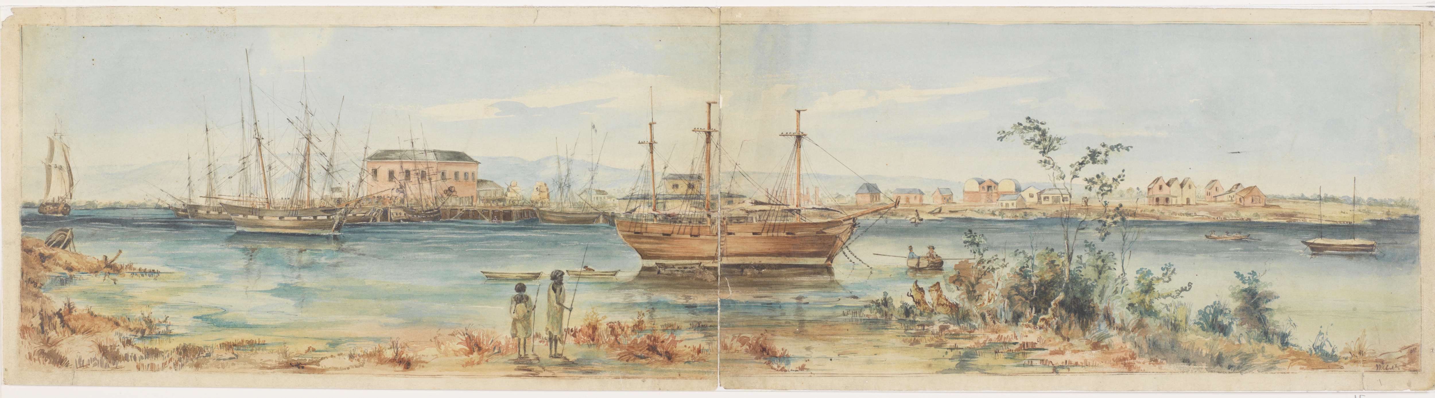 Thumbnail image for Port Adelaide from the opposite side of the stream 1847 | SLNSW-M PXD 39 f.15