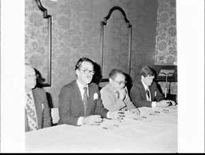 President Henry Cumines heads a press conference on the...