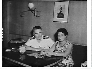 Captain Chownowski and his wife on board Stefan Okrzeja...