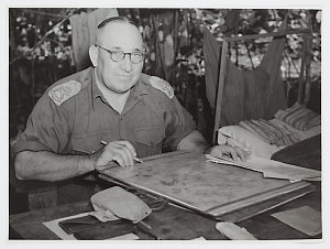New Guinea, General Wootten at a forward post ; General Wootten at desk in a forward area in New Guinea