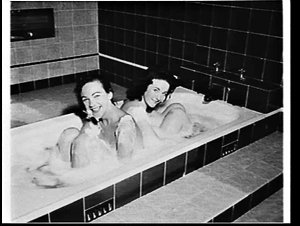 Ballet women from the show Good Old Days in a bath in a...