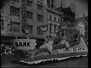 Rural Bank float in the 1957 Waratah Festival processio...