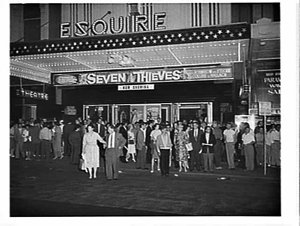 Exterior of Esquire Theatre, 1960, advertising the film...