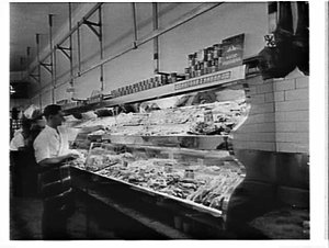 Interior of butcher shop, Parramatta