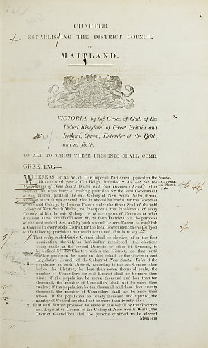 Charter establishing the District Council of Maitland /...