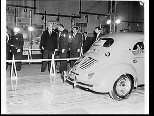 Prime Minister Menzies visiting the Renault stand of th...