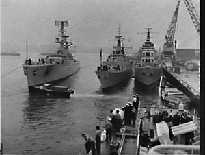 HMNZS Royalist (cruiser) and HMNZS Otego (frigate) visi...