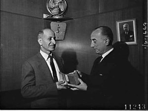 Presentation of a transistor radio by Captain Marena, F...