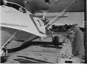 Launch of Airlines of NSW Catalina amphibious aeroplane...