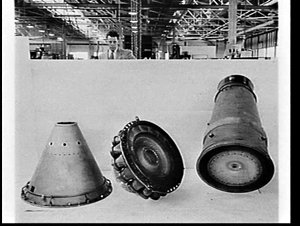 Engine parts of the De Havilland Drover aircraft at the...
