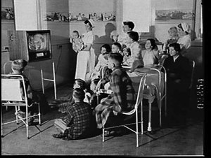 Children watching television in a Mater Hospital ward