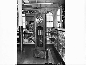 Grandfather clock, Arthur Cocks jewellery shop, Sydney