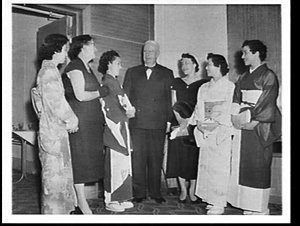 MGM staff and Japanese women at the preview of Tea-hous...