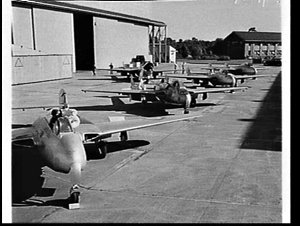 De Havilland Vampire jets of 79 Squadron on the tarmac