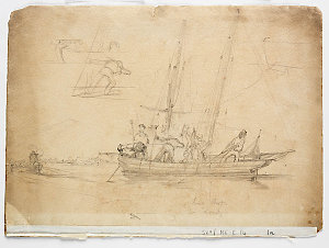 [Pinnace and boat firing on native canoes with figure s...