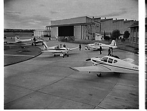 Display of four Beechcraft personal aircraft for 1960, ...