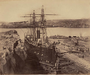 [French warship `Atalante' at Fitzroy Dock, Sydney, 187...