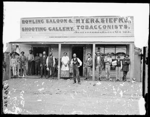 Bowling Saloon & Shooting Gallery, left, and Myer & Sie...