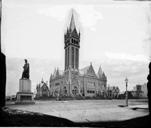 Burke and Wills monument and Independent Church, corner...
