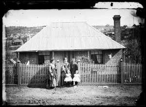 Beyers family in front of their Clarke Street house, Hi...