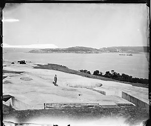 Holtermann on the Harbour defence gun emplacements, Mid...