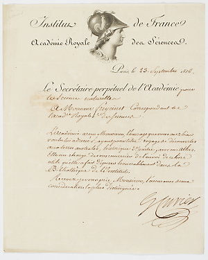 Item 03: Autograph letter signed, from G. Cuvier to Lou...