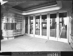Ticket boxes and entrance doors, Minerva Theatre (taken...