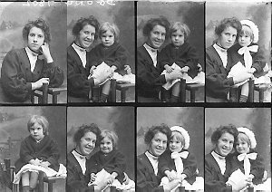 Eight small animated photographs of a woman and child