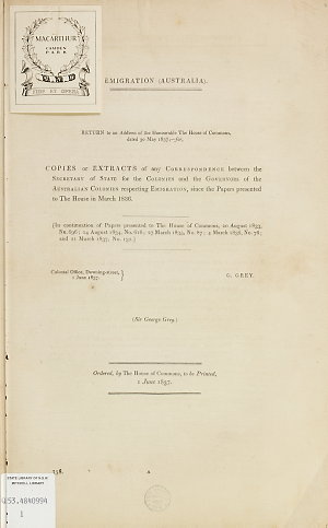 Emigration (Australia) : copies or extracts of any corr...