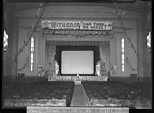 View from the auditorium to the screen and proscenium o...