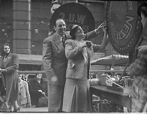 2UW stall in Martin Place, Anzac House; Gladys Moncrief...