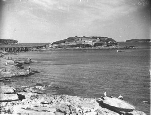 View of Bare Island at La Perouse, showing causeway to ...