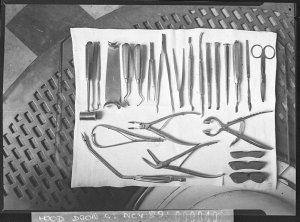 Dental instruments used by surgeon Frank Carberry to pe...