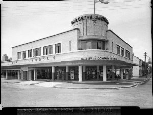 DKW, Hudson and Wolseley car showrooms; corner Cathedra...