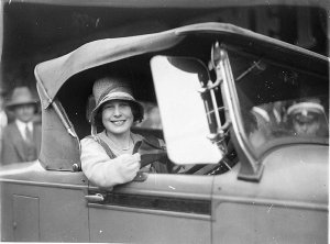 Beryl Mills in her new Chrysler convertible