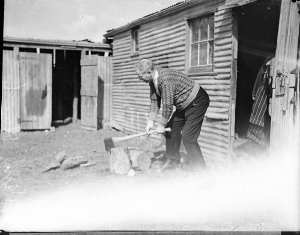 Sam Hood chopping wood