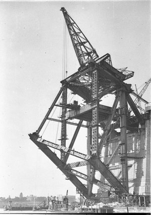 The creeper-crane on the south side fully erected and s...