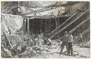[Drawing of Museum railway excavation, February, ca 192...