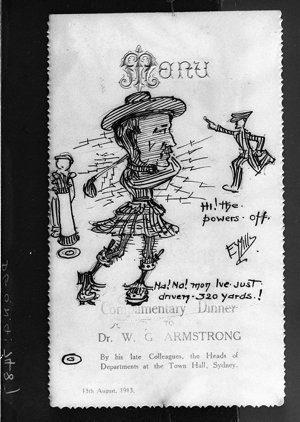 Menu card illustrated with a sketch of a Scots golfer b...