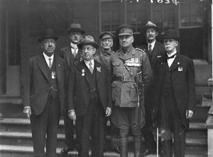 First AIF veterans with two decorated military officers at an investiture, Government House, Sydney