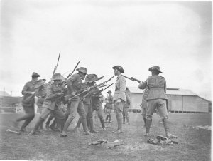 The RSM giving bayonet instruction, vulnerable points