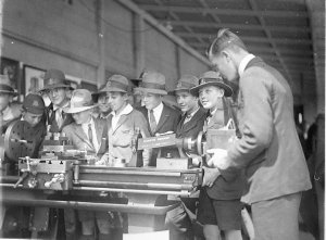 Fort Street schoolboys shown a lathe at the Australian ...