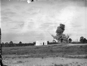 Aero Pageant at Hargrave Park; aerial bombing of a dumm...