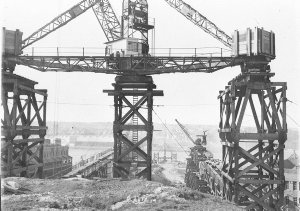 The initial crane and gantries on the southern side