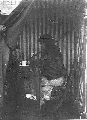 Reading the tea-leaves, in a sideshow tent at a fete at...