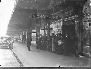 Queue at Nicholson's for tickets to Yehudi Menuhin conc...