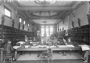 Reading Room of a city library, the Mechanics Institute...