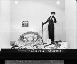 A window display by David Jones with an architectural m...
