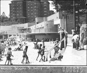 Corner of Manly Beach, showing the new surfing pavilion...