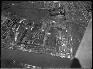 Aerial views of Mayfield (series shows Maitland Rd, Web...